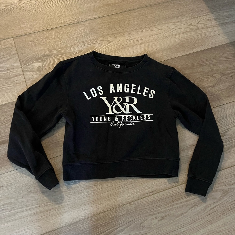 Young & Reckless Women’s Black White Long Sleeve Pullover Sweatshirt